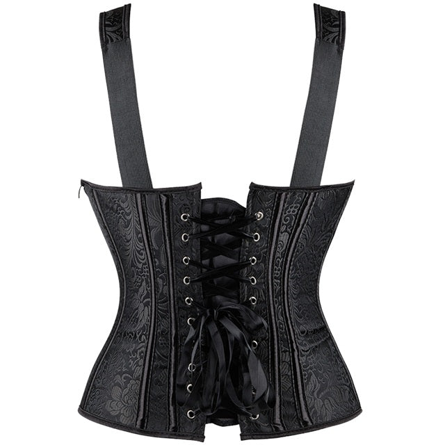 Corsé Elegante Sobrebusto para Mujer con Tirantes – Encaje Jacquard Floral, Estilo Exterior