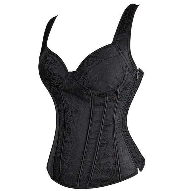 Corsé Elegante Sobrebusto para Mujer con Tirantes – Encaje Jacquard Floral, Estilo Exterior