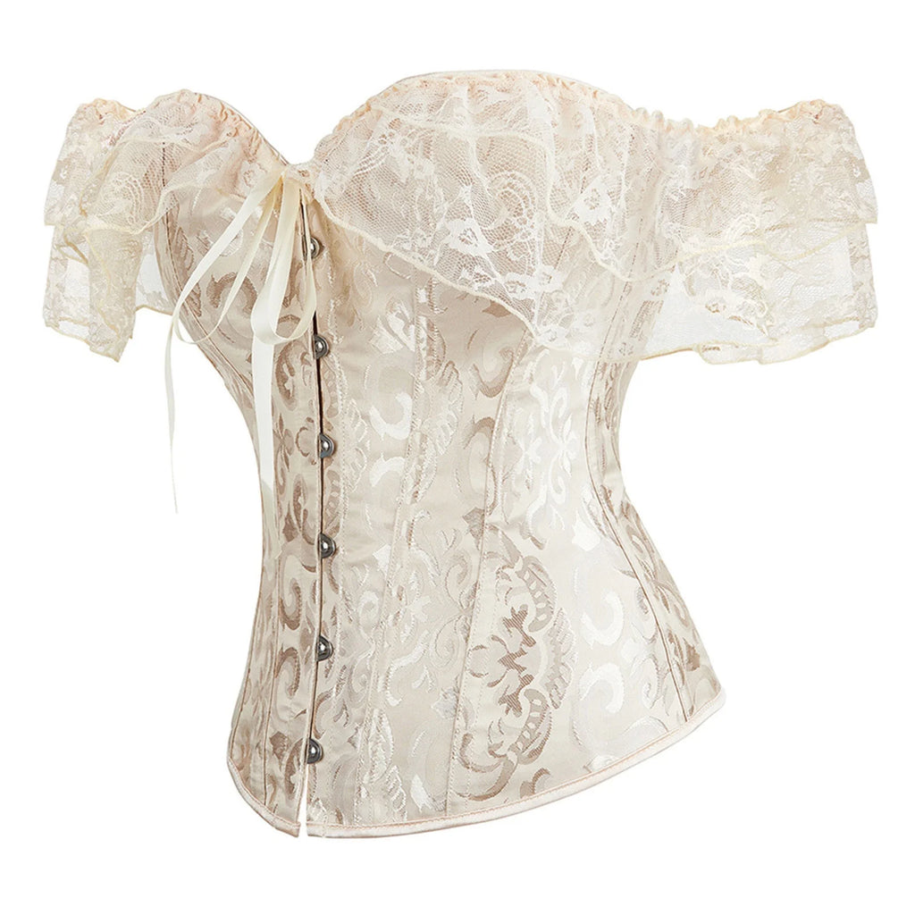Corset de Encaje con Mangas y Amarre Frontal