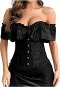 Corsé Negro Hombros Descubiertos con Volado y Botones Frontales