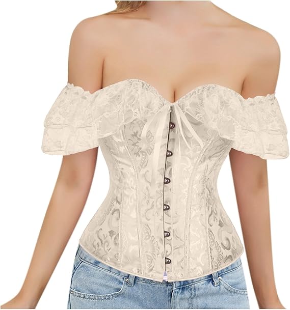 Corset de Encaje con Mangas y Amarre Frontal