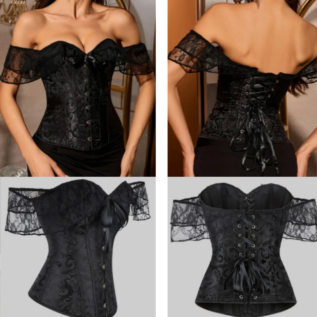 Corset de Encaje con Mangas y Amarre Frontal