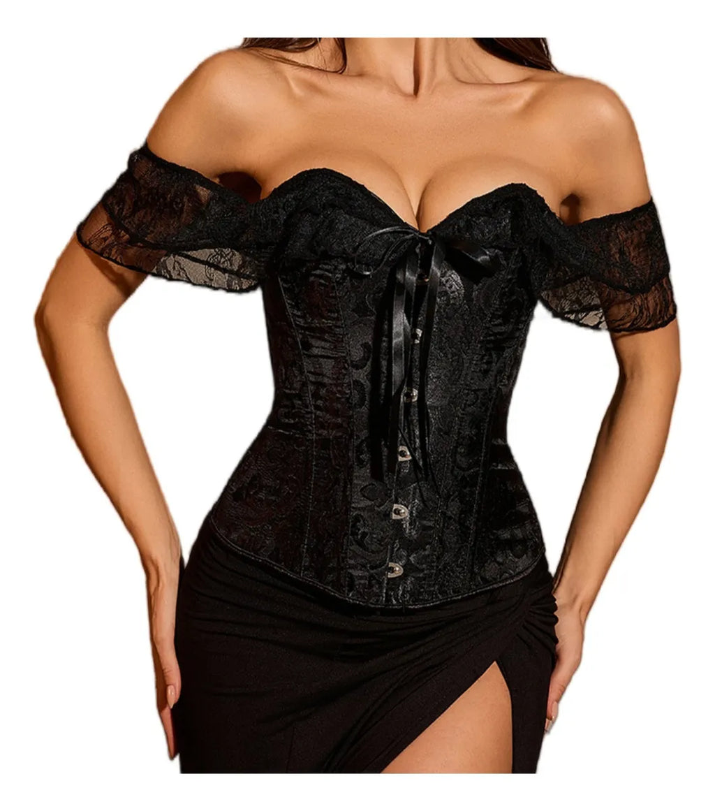 Corset de Encaje con Mangas y Amarre Frontal