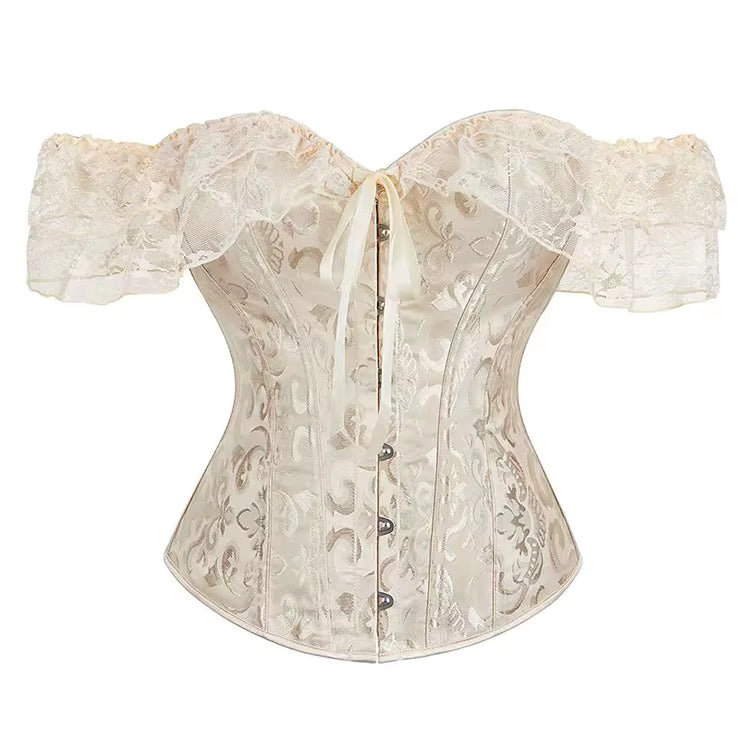 Corset de Encaje con Mangas y Amarre Frontal