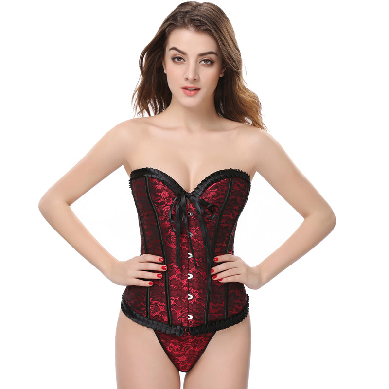 Corset Blonda Burdeo con Cintas Ajustables