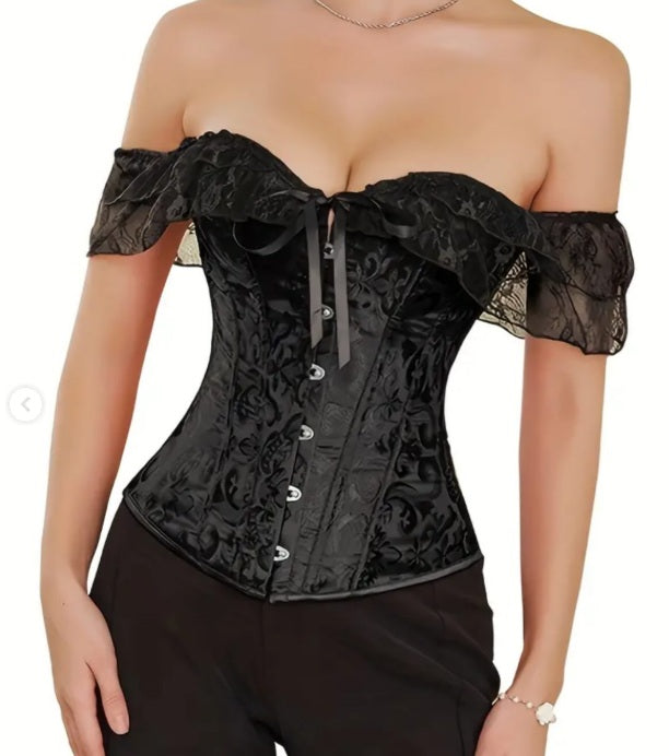 Corset de Encaje con Mangas y Amarre Frontal