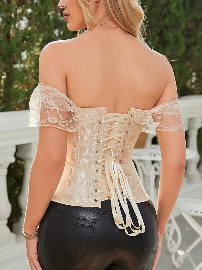 Corset de Encaje con Mangas y Amarre Frontal