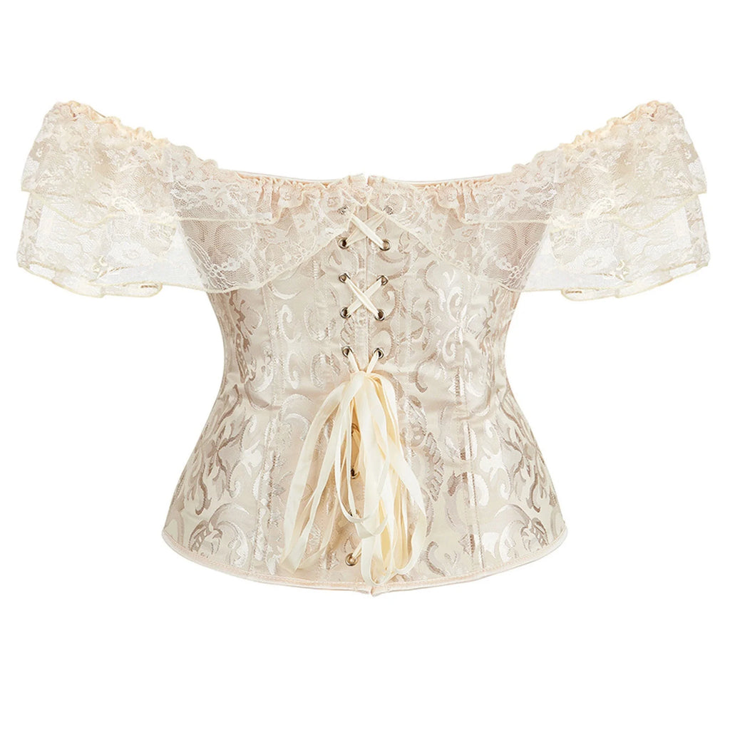 Corset de Encaje con Mangas y Amarre Frontal