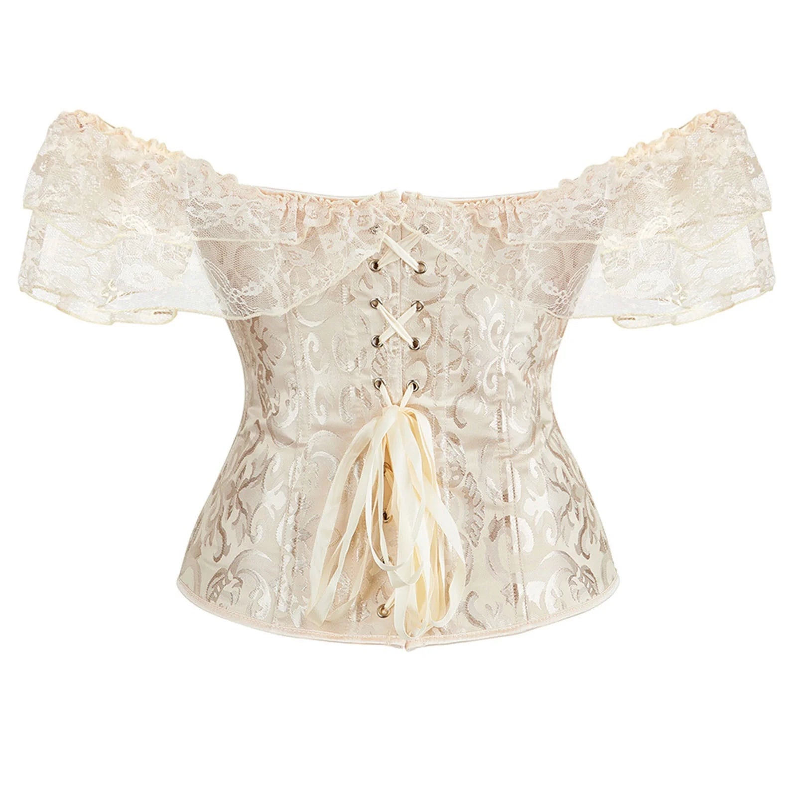 Corset de Encaje con Mangas y Amarre Frontal