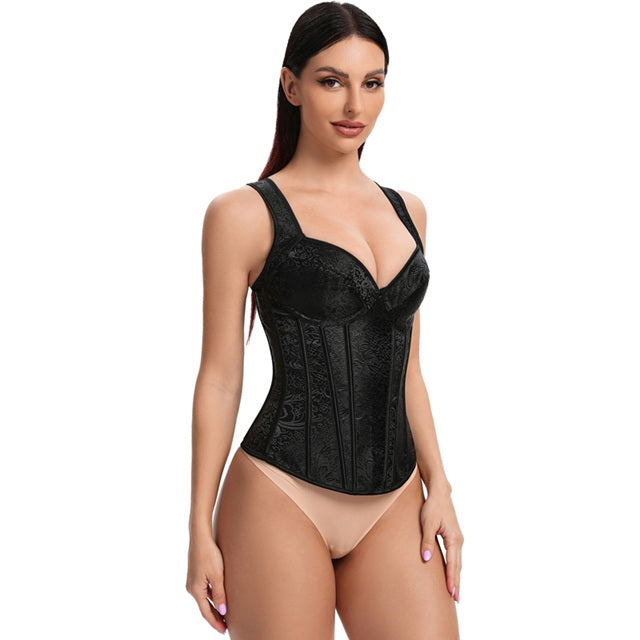 Corsé Elegante Sobrebusto para Mujer con Tirantes – Encaje Jacquard Floral, Estilo Exterior