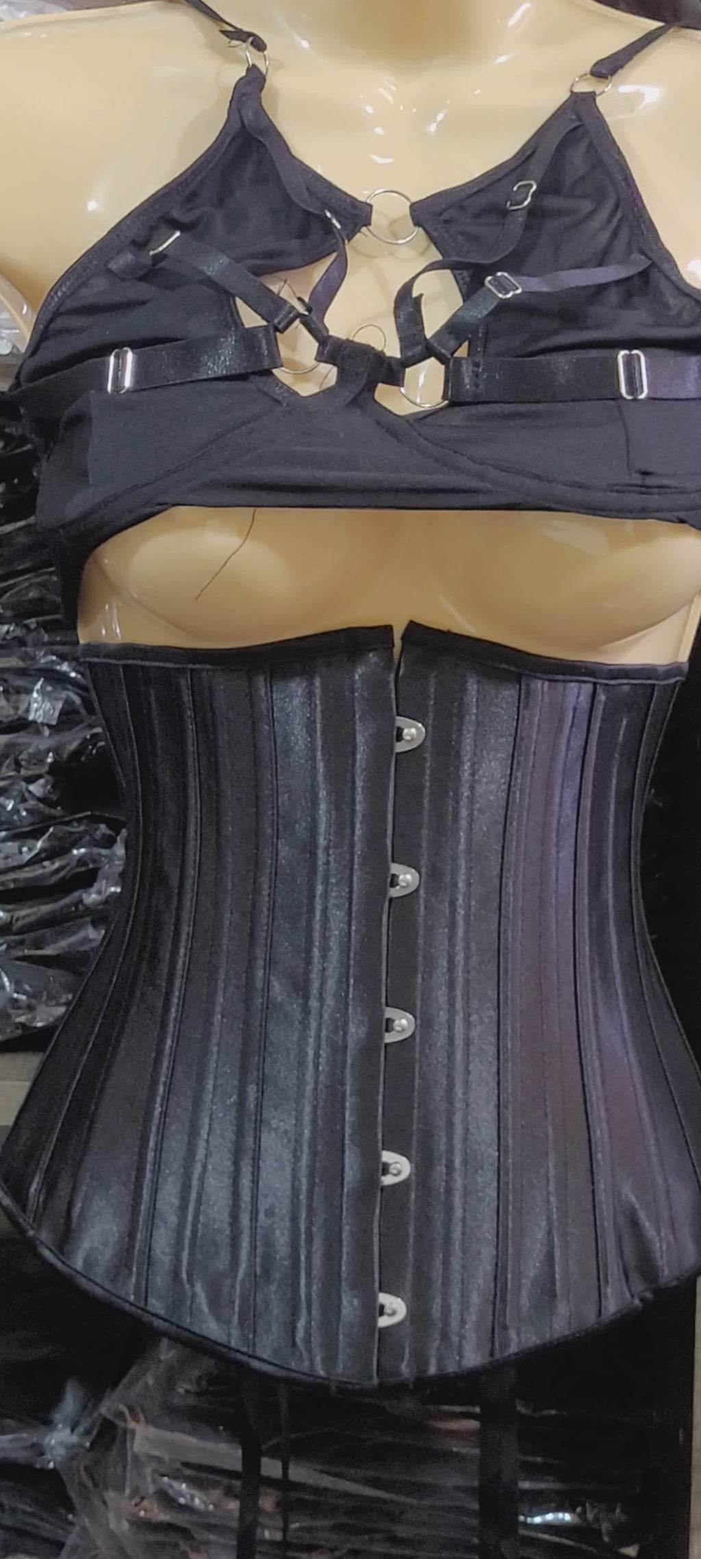 Corset Negro Underbust Moldeador de Cintura con Cordones Ajustables