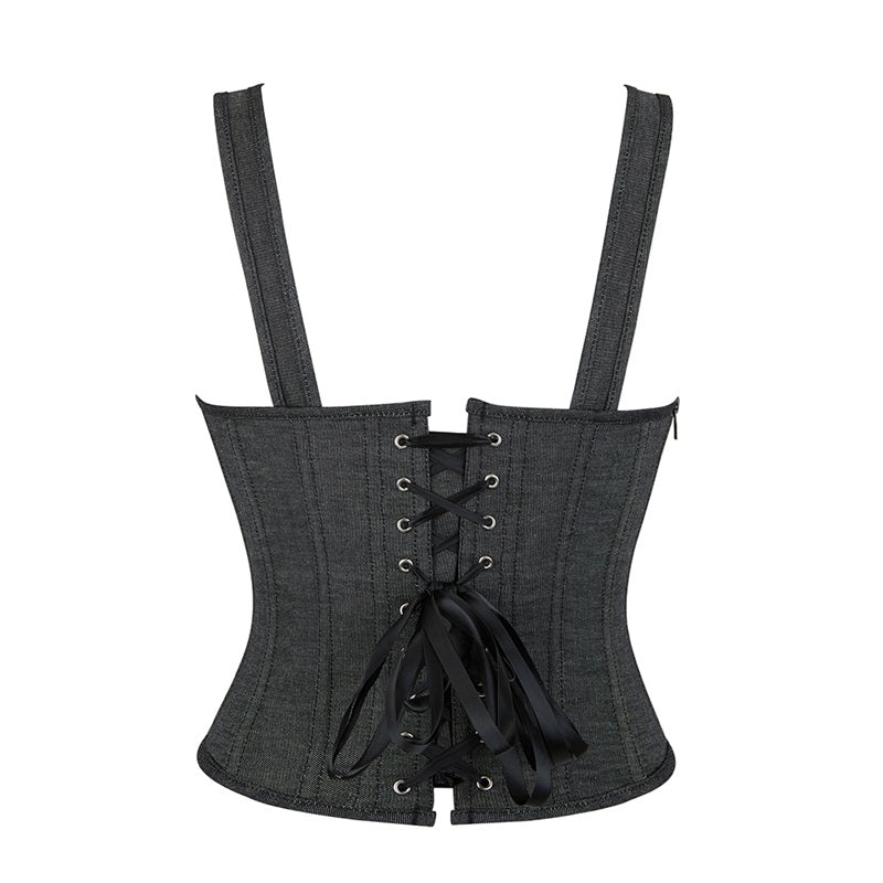 Corsé Top Exterior Denim Elegante para Mujer – Moldea la Cadera y Realza la Figura