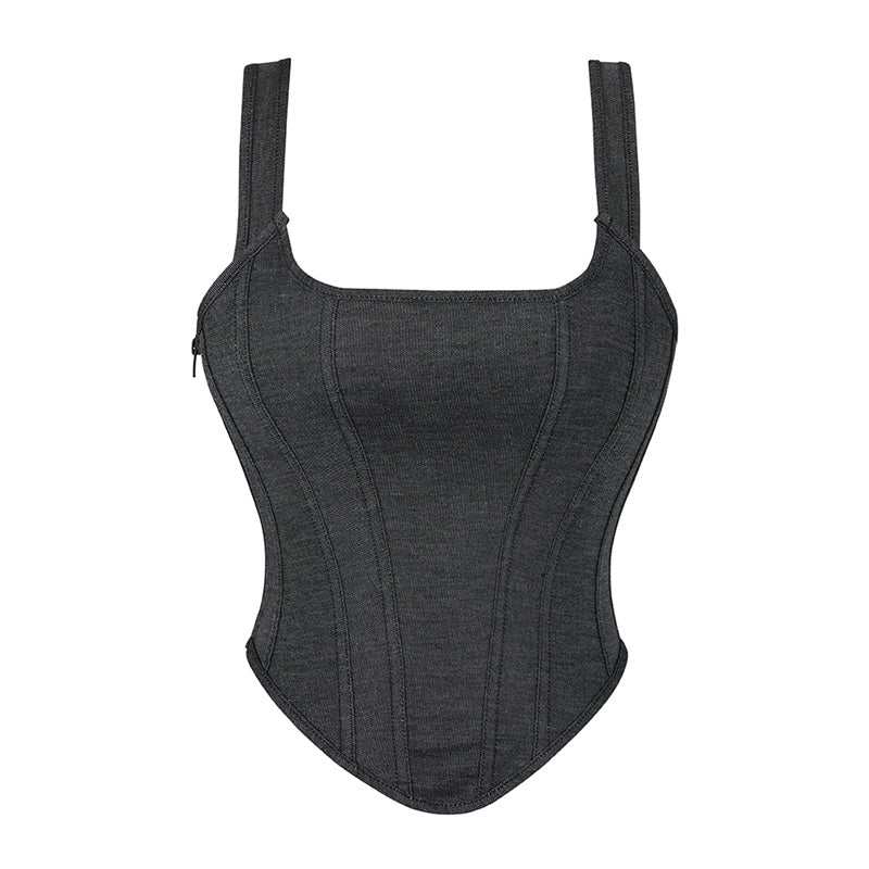 Corsé Top Exterior Denim Elegante para Mujer – Moldea la Cadera y Realza la Figura